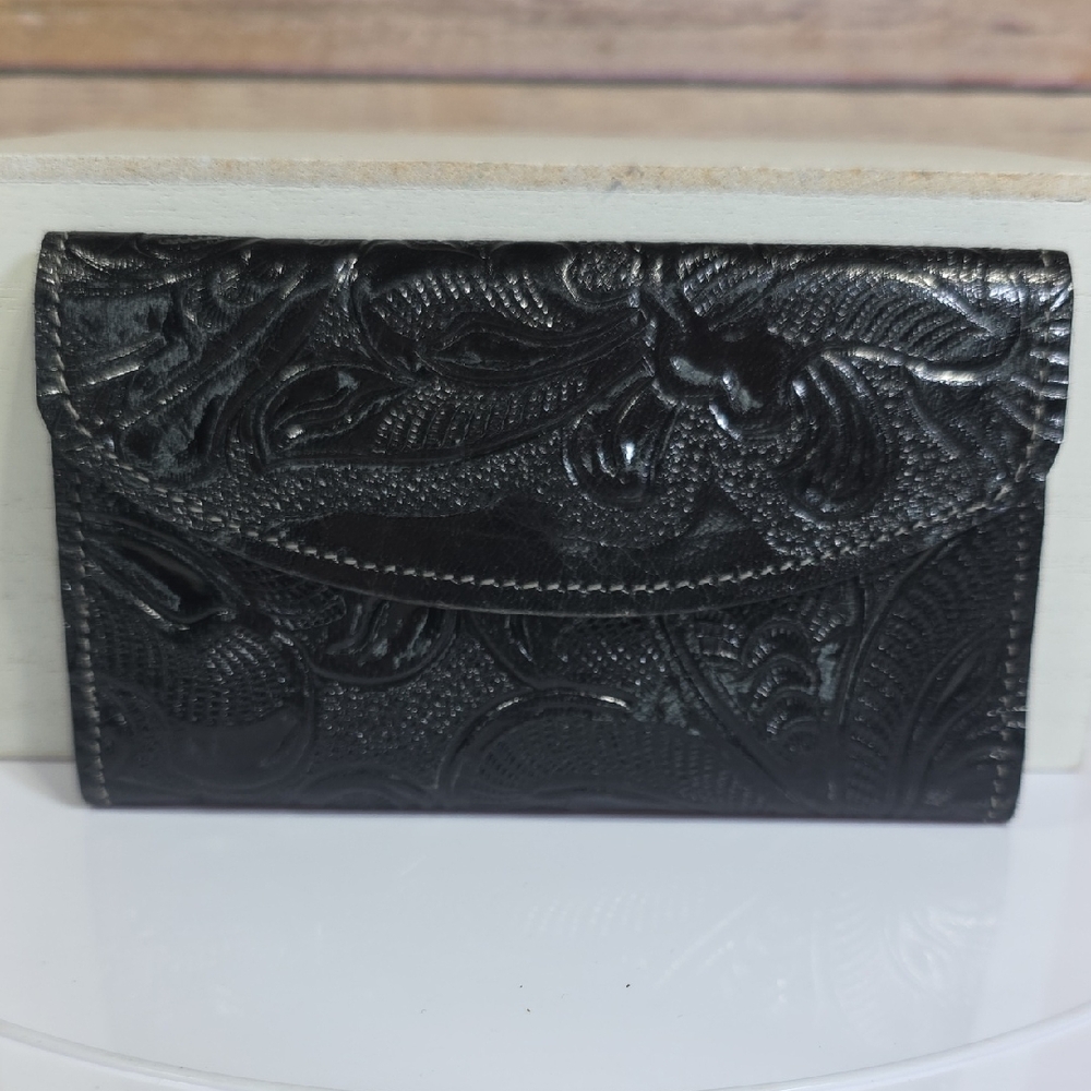 Black Embossed Leather Women's Clutch